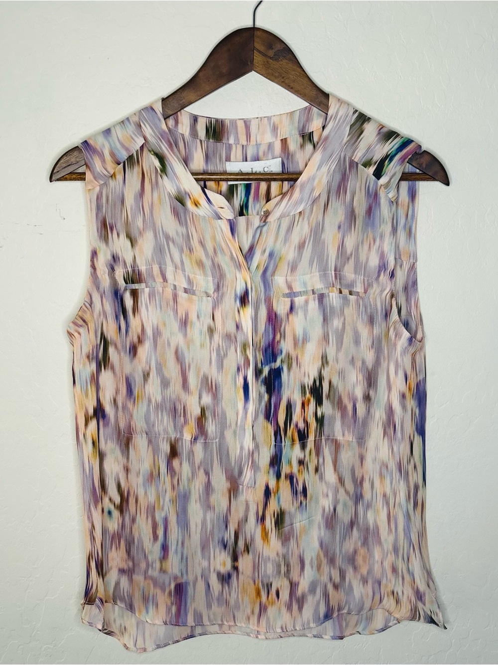 A.L.C. 100% Silk Abstract Print Sleeveless Blouse Tank Top Size Small